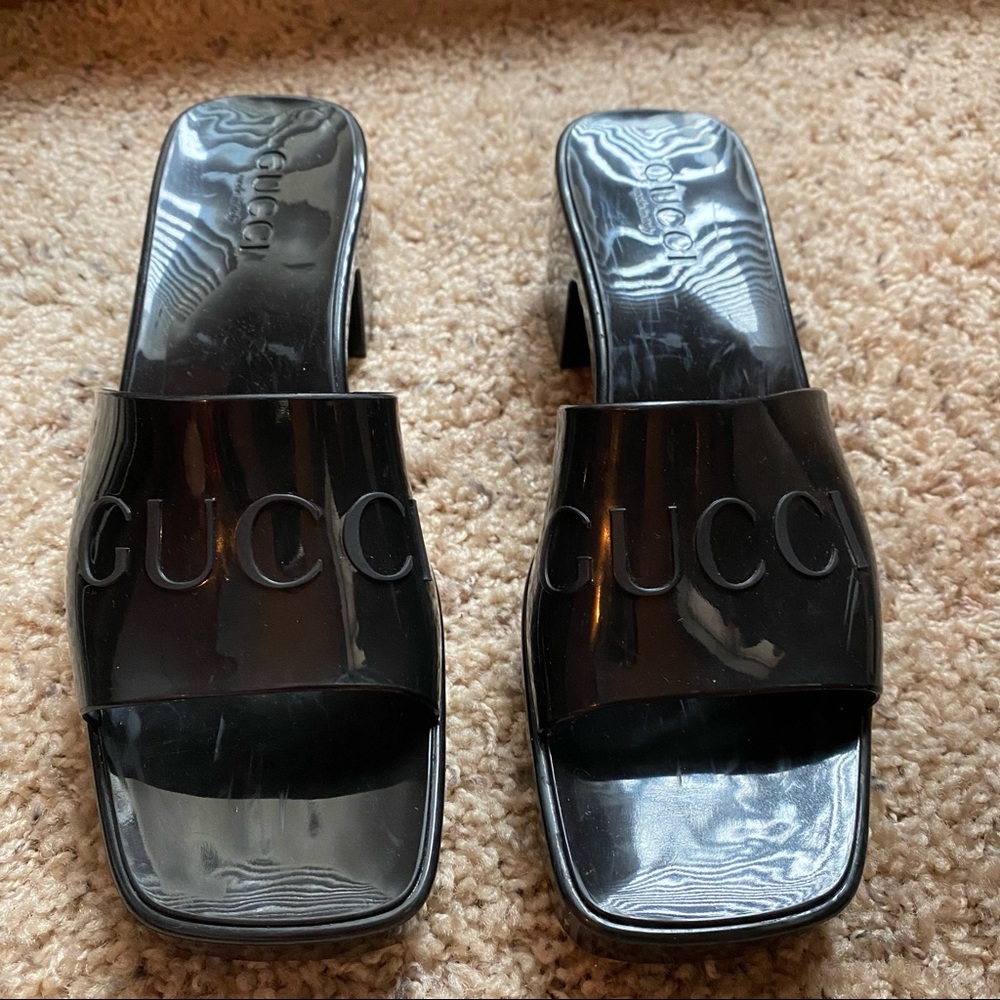 Gucci Platform Block Heel Slide Sandals